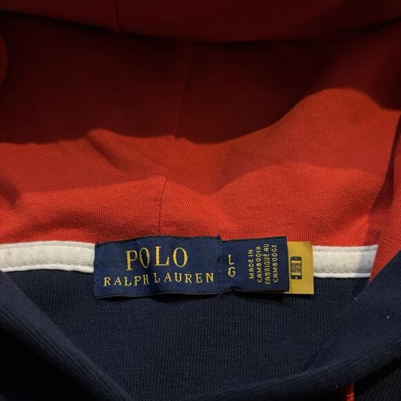 Polo Ralph Lauren Red White Blue ColorBlock Double Knit Hoodie Logo Women Large* - Picture 7 of 10